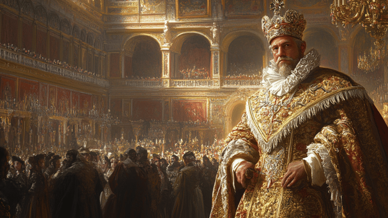 Royal figure portrait in grand hall