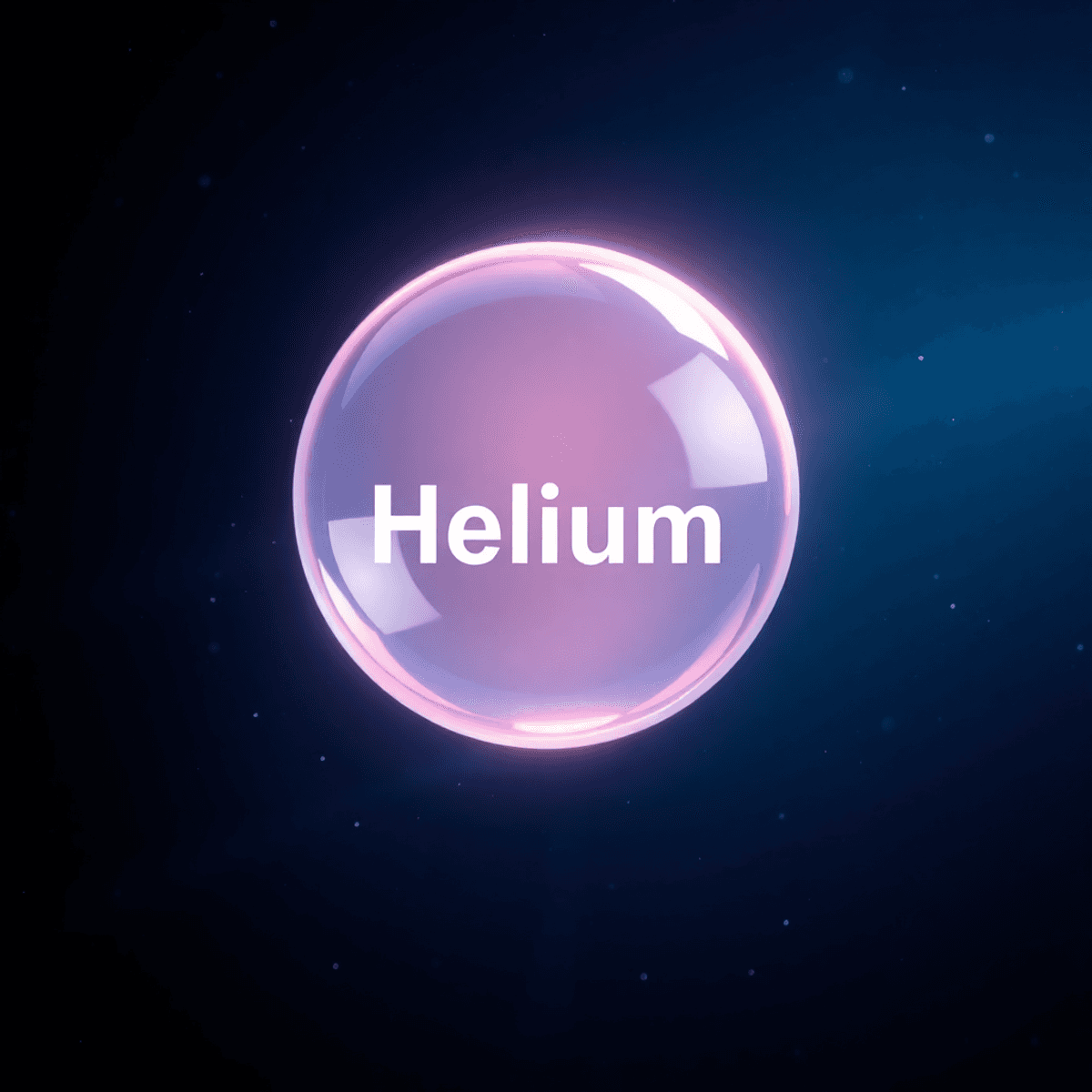 A glowing helium gas bubble floats against a dark starry background with softly lit scientific and medical equipment around it.